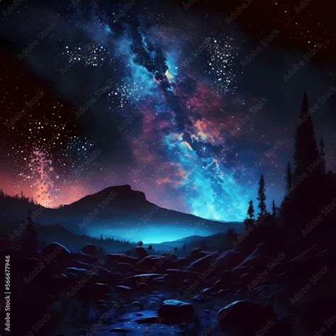 Galaxy landscape, art illustration. Beautiful wallpaper for phone, web ...