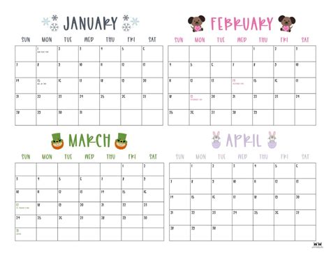 2024 Four Month Calendars - 18 FREE Printables | Printabulls