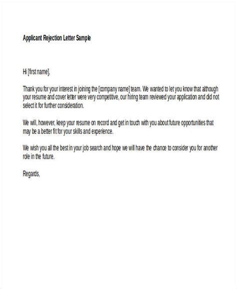 10+ Applicant Rejection Letters - Free Sample, Example Format Download ...