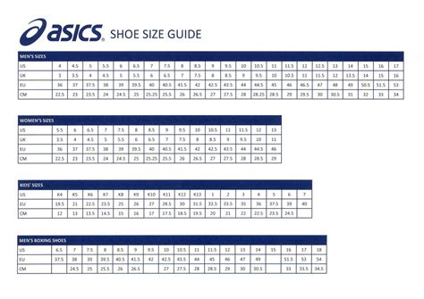 Asics Shoe Size Guide - Giri Martial Arts Supplies