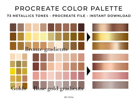 Procreate Palette Metallic Gradients. Gold, Rose Gold and Bronze Color ...