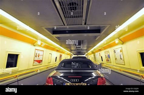 Interior of Eurotunnel train carriage with cars Stock Photo, Royalty ...