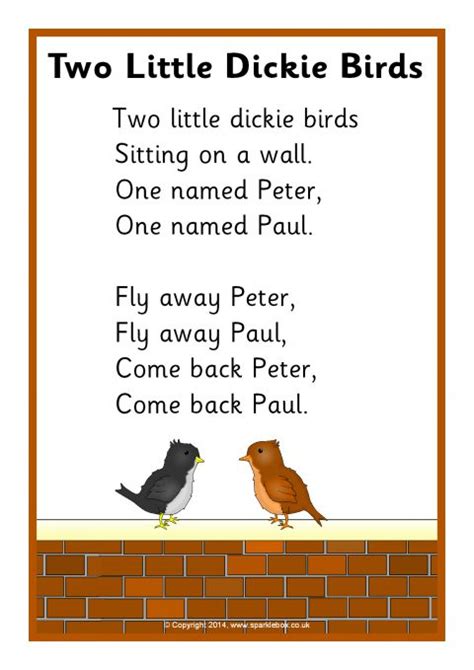 Two Little Dickie Birds Rhyme Lyrics Sheet (SB10961) - SparkleBox