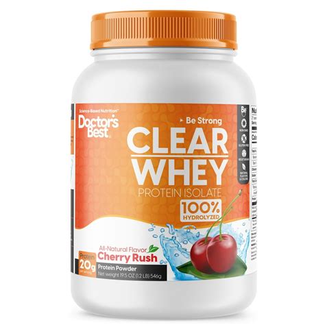 Doctor's Best Clear Whey Protein Isolate 100% Hydrolyzed Powder, Cherry ...