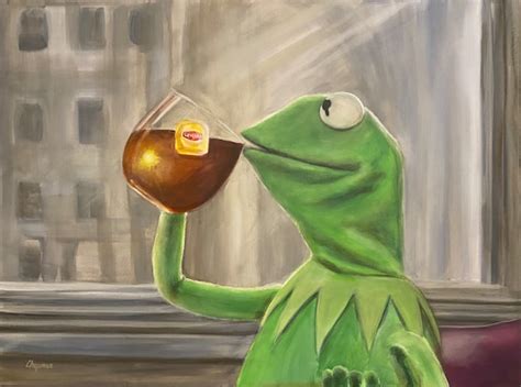 Kermit Drinking Tea Large Original Painting. 40x30x1.5 - Etsy