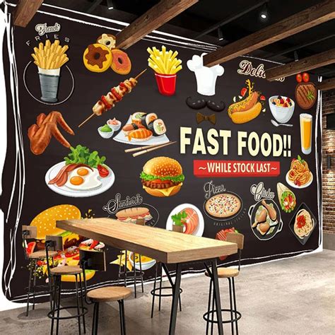 Custom-Photo-Wallpaper-For-Walls-Roll-3D-Fast-Food-Restaurant-Burger ...