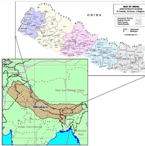 Map showing the Himalayan mountain range and administrative divisions ...