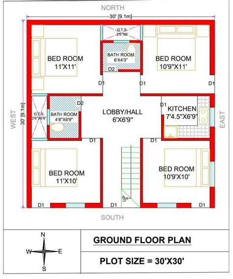 30x30 House Plan 4bhk | 30x30 House Plan South Facing | 900 sq ft House ...