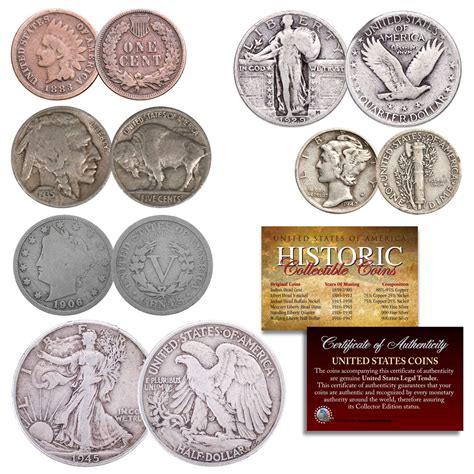 Original Old U.S. Silver Coins 6 Coin Set of Historic Circulating Coins ...