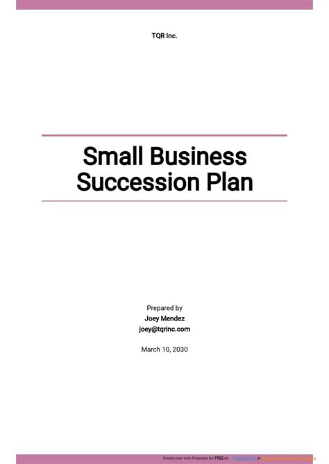 Small Business Succession Plan Template