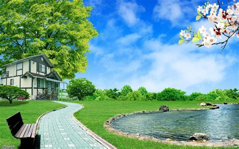 Tranquil Nature Landscape with Bench