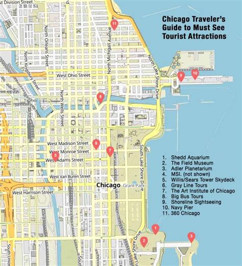 Downtown Chicago Attractions Map - Flor Oriana