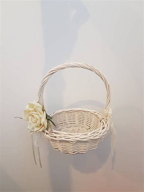 Ivory Wicker Flower Basket With Rose Bouquet - Etsy