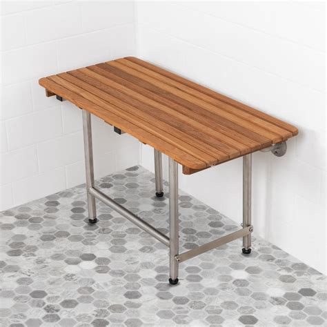 28" Wide Teak ADA Shower Bench Seat with Drop Down Legs