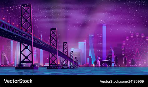 Modern night city cartoon urban background Vector Image