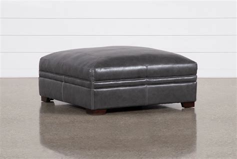 Greer Dark Grey Leather Large Cocktail Square Ottoman | Living Spaces