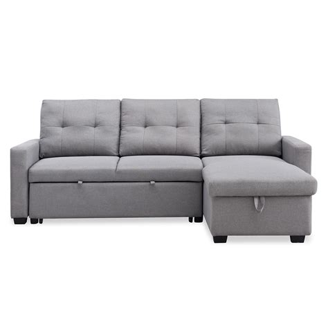 Grey Mid-Century Pull-out Sleeper Sectional Sofa with Reversible ...