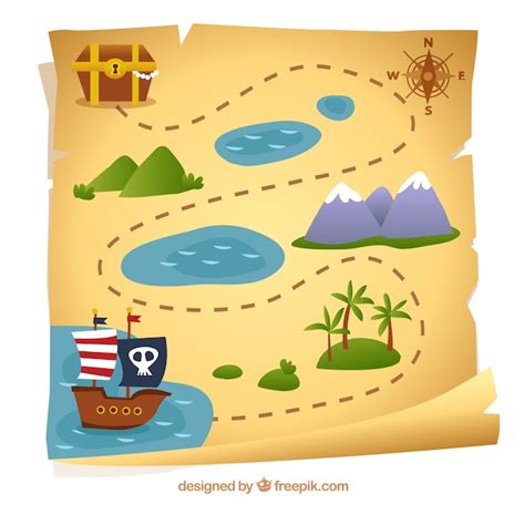 Mapa de pirata con camino hacia el tesoro | Vector Premium