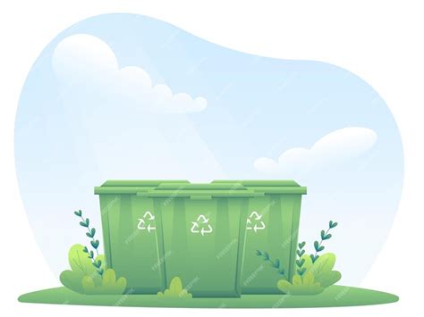 Premium Vector | Green recycling bins with recycle logo in green area ...