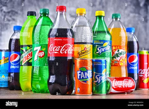 Bottles of global soft drink brands including products of Coca Cola ...