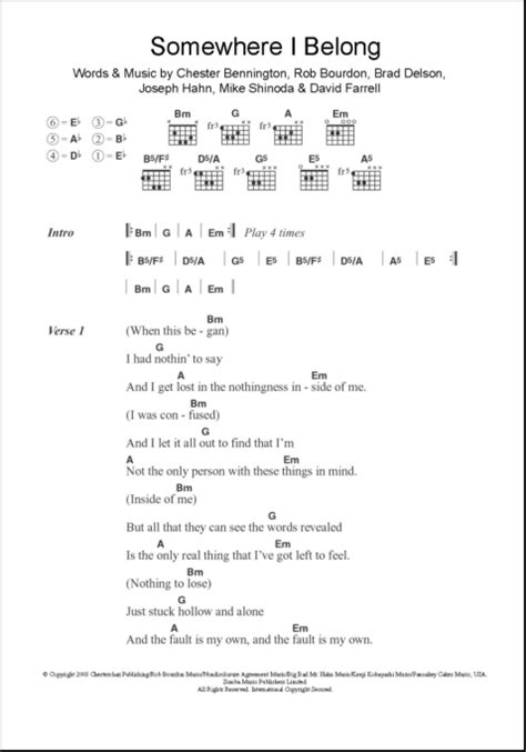 Somewhere I Belong - Guitar Chords/Lyrics | zZounds