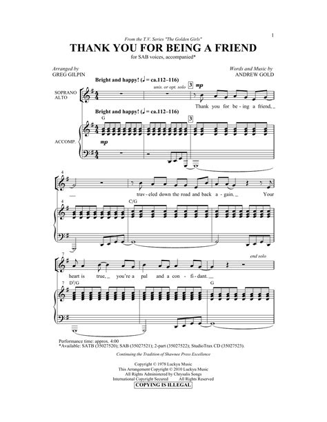 Thank You For Being A Friend | Sheet Music Direct