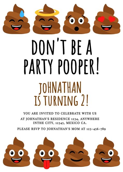 Editable Party Pooper Invitation Pooper Birthday Invitation - Etsy