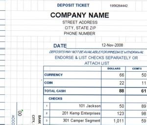 Deposit Ticket Template | Excel Deposit Slip Template