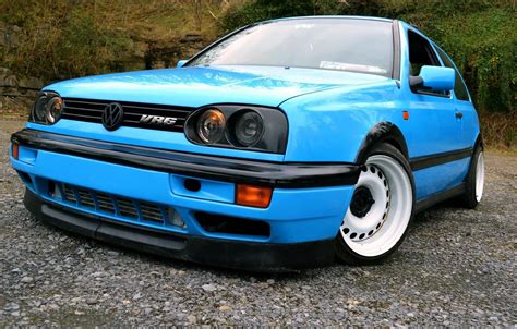 Wallpaper volkswagen, golf, blue, tuning, germany, low, r32, stance ...