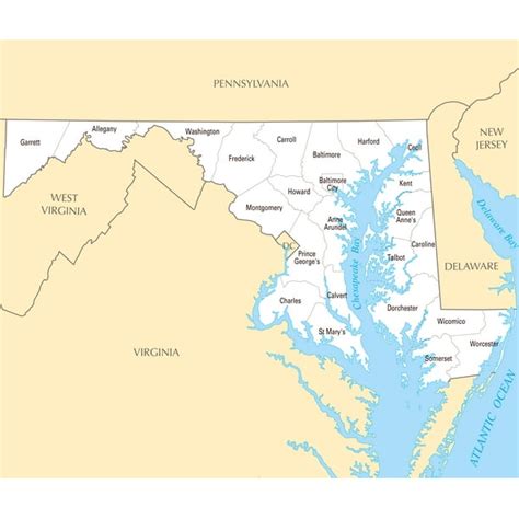 Large administrative map of Maryland state Poster 20 x 30-20 Inch By 30 ...