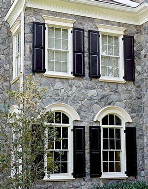 Fypon window trim and shutters | Brick exterior house, House exterior ...