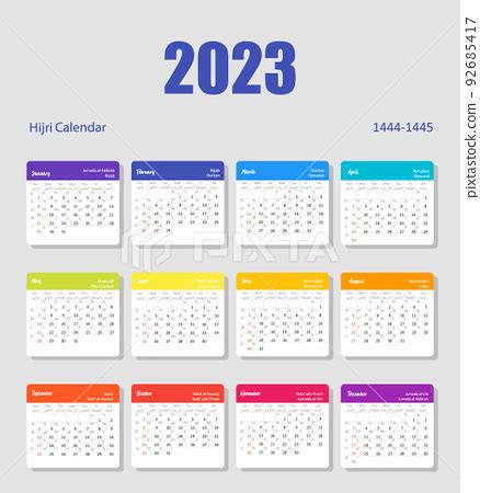 Hijri islamic and gregorian calendar 2023. From... - Stock Illustration ...