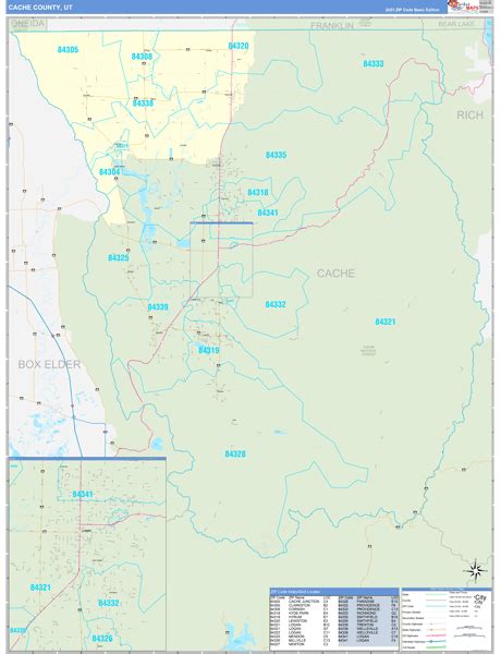 Cache County, UT Zip Code Wall Map Basic Style by MarketMAPS - MapSales