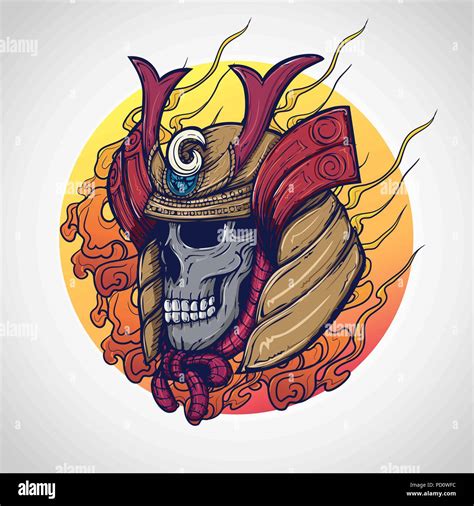 Samurai warrior skull tattoo design, Vector Illustration Stock Vector ...