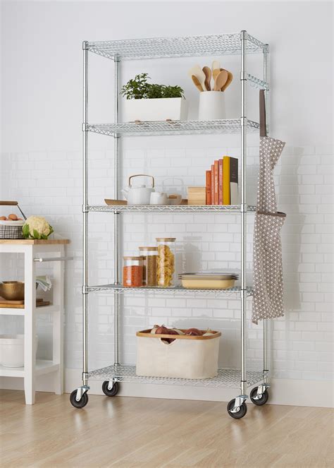 TRINITY EcoStorage 5-Tier NSF Wire Shelving Rack with Wheels, 36 by 18 ...