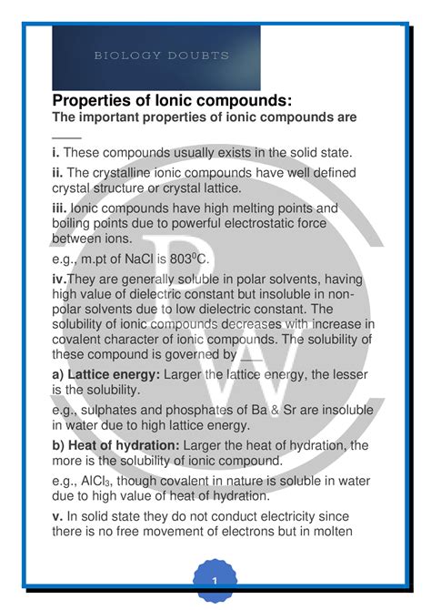 What are the properties of an ionic compound? | Physics Wallah