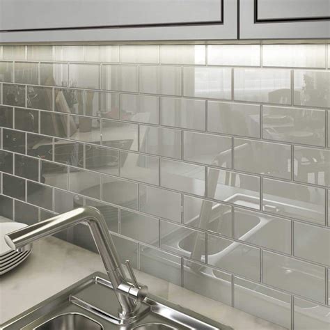 Giorbello Light Gray 3 in. x 6 in. x 8 mm Glass Subway Tile (5 sq. ft ...