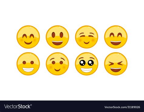 Funny kind emoji icon set smiley emoticons facial Vector Image