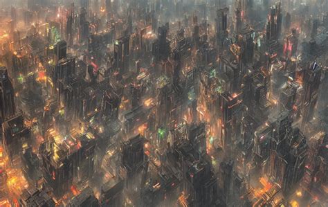 dystopian city by Kirokaze, bright colors, trending on | Stable ...