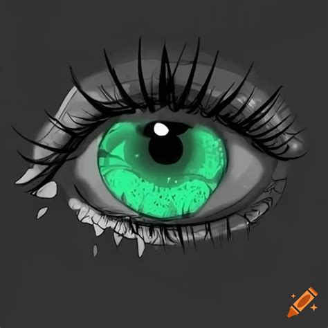 Close-up of a cute green anime eye