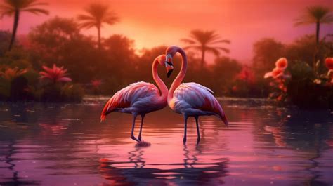 A 4K ultra hd wallpaper of two flamingos snuggling against each other ...