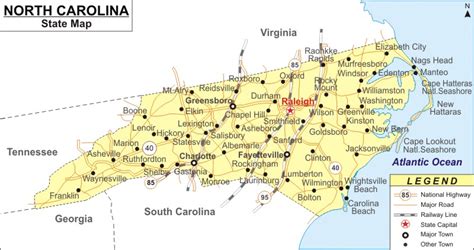 North Carolina Map, NC Map, Map of North Carolina State with Cities ...