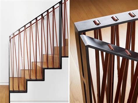 A Stair Railing Made From Steel And Leather Gives A Modern Industrial ...