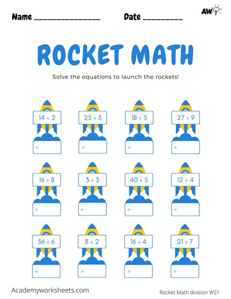 Rocket Math - Worksheets Division - Academy Worksheets