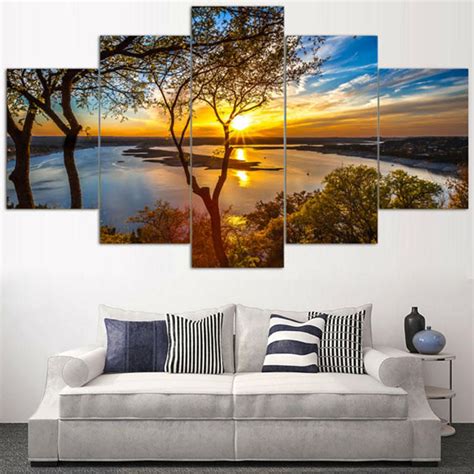 Beautiful Sunrise Natural Landscape 1 – Nature 5 Panel Canvas Art Wall ...