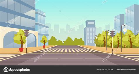 City street flat vector illustration. Cityscape with no people. Urban ...