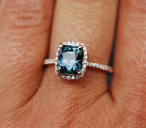 White gold - Teal sapphire engagement ring. 3ct emerald cut blue green ...