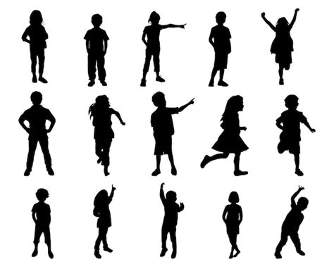 Premium Vector | Children kids silhouette set, vector silhouette of ...