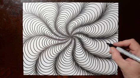 How to Draw Curved Line Illusions - Spiral Sketch Pattern 10 - YouTube ...