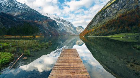 A boat pier in the Konigssee lake, Berchtesgaden National Park, Bavaria ...